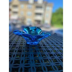 Lorraine Glass Deep Sea Blue Ashtray 1960-1970